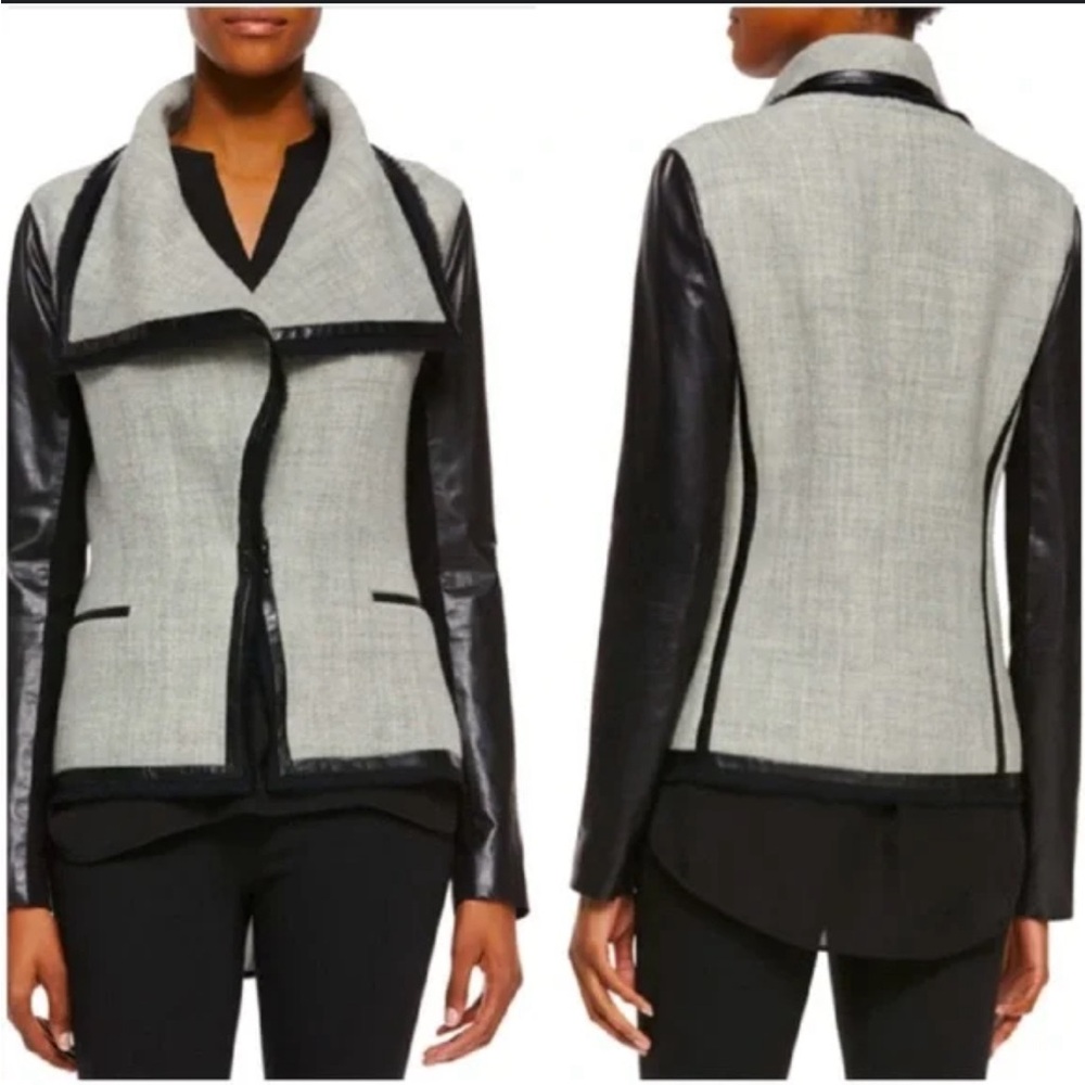 Vince Boucle Knit Lambskin Leather Drape Moto jacket.sz 6